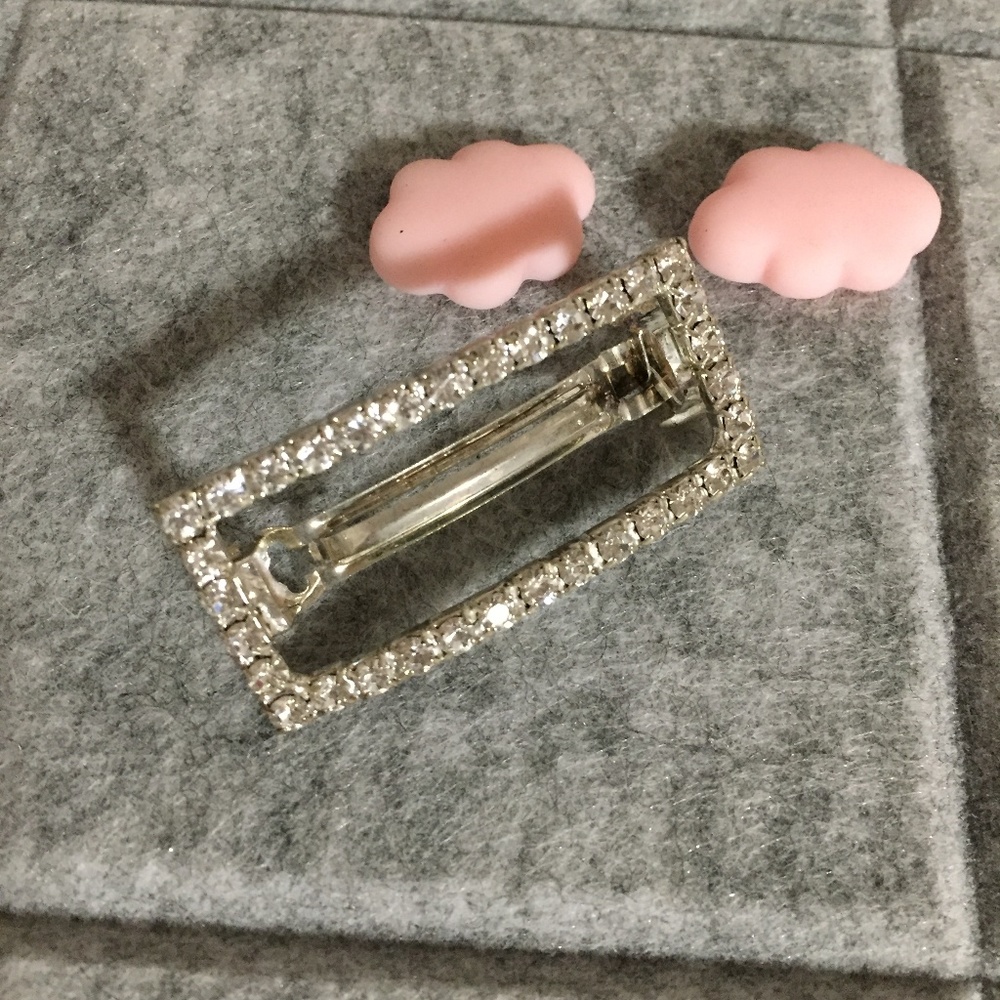 NEW Silver Rhinestone Small Rectangle Hair Clip